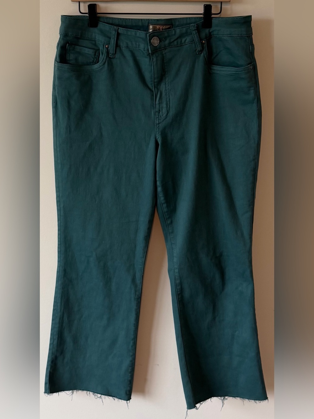 Kut from the Kloth Kelsey Fab Ab Ankle Flare High Rise Jeans in Dark Teal Fall
